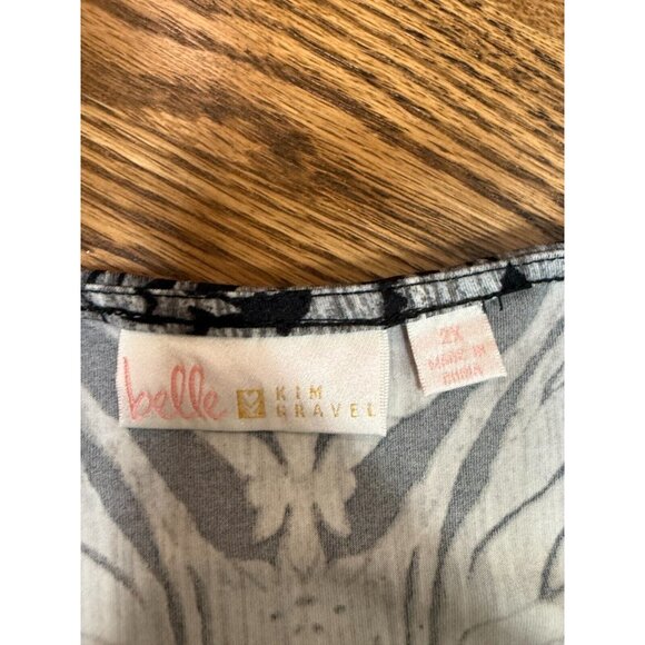 Belle Kim Gravel Womens Gray Floral Tie Boat Neck Tunic Top‎ Size 2X Stretch - Picture 8 of 11